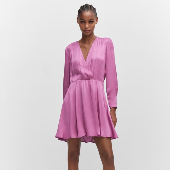 MANGO NWT Pink Wrapped Satin Dress Size 6 - Picture 3 of 10